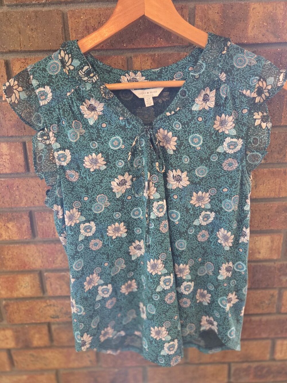 Lucky Brand Teal Floral Print Top Size S